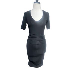 Good American Short Sleeve The Low Down Mini Black Bodycon LBD Dress XS